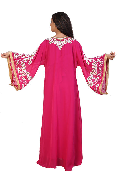 Buy Georgette Embroidered Kaftan Gown in Pink Online - Back