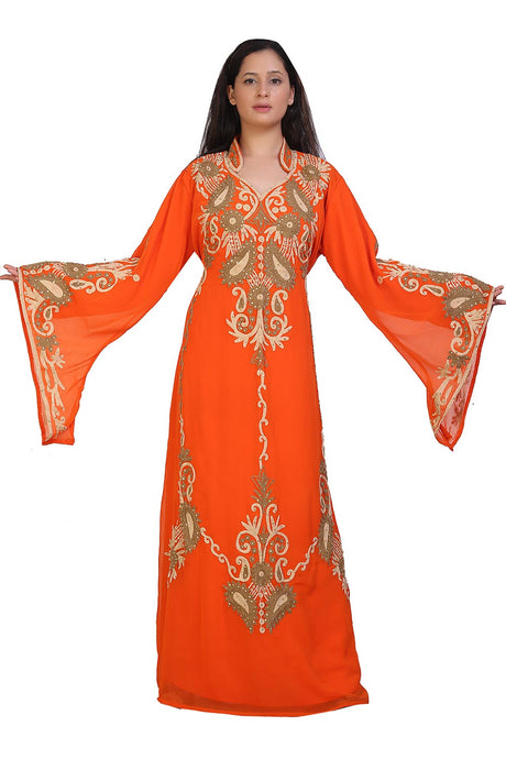 Buy Georgette Embroidered Kaftan Gown in Orange Online