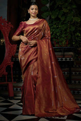 Maroon Art Silk Woven Saree