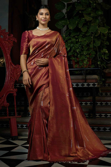 Maroon Art Silk Woven Saree