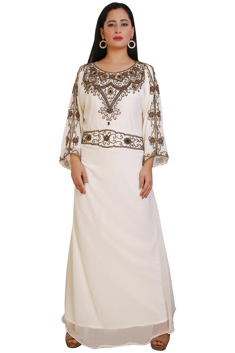 Buy Georgette Embellished Kaftan Gown in Cream Online