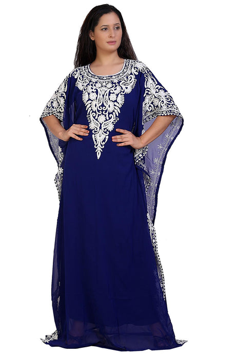 Buy Georgette Thread Embroidered Kaftan Gown in Navy Blue Online