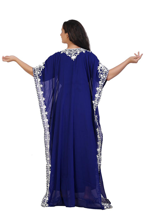 Buy Georgette Thread Embroidered Kaftan Gown in Navy Blue Online - Back
