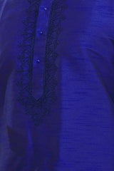 Men's Royal Blue Cotton Embroidered Full Sleeve Kurta Churidar