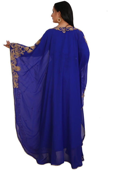 Buy Georgette Thread Embroidered Kaftan Gown in Royal Blue Online - Back