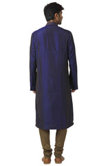 Men's Navy Blue Cotton Embroidered Full Sleeve Kurta Churidar