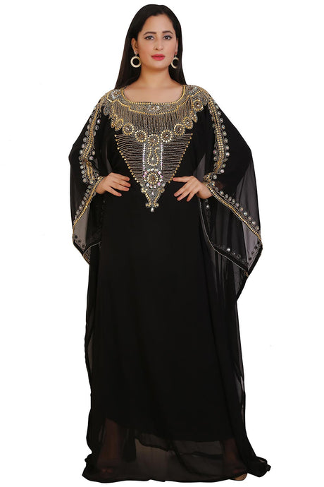 Buy Georgette Embellished Kaftan Gown in Black Online