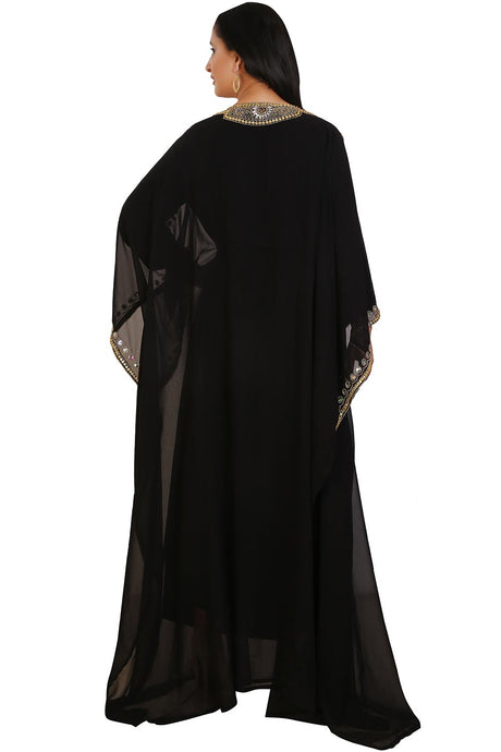 Buy Georgette Embellished Kaftan Gown in Black Online - Back