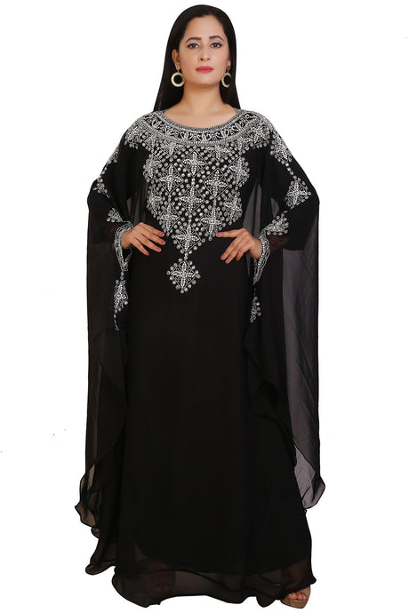 Buy Georgette Thread Embroidered Kaftan Gown in Black Online