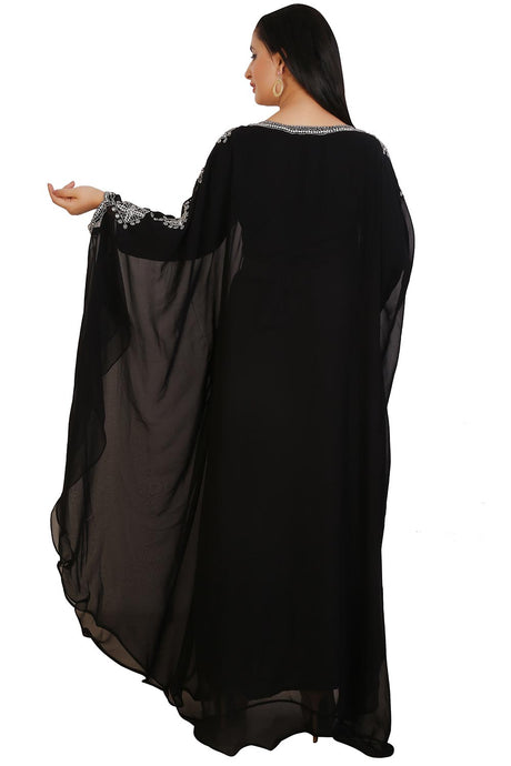 Buy Georgette Thread Embroidered Kaftan Gown in Black Online - Back