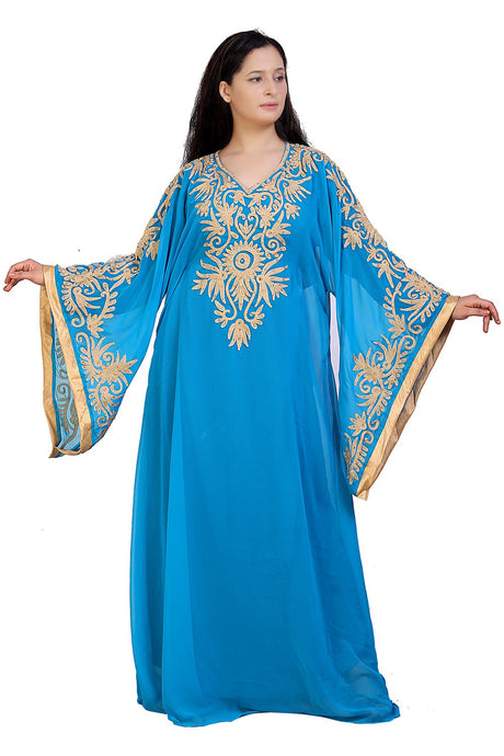 Buy Georgette Thread Embroidered Kaftan Gown in Sky Blue Online