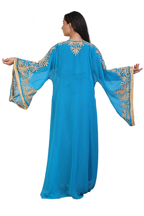 Buy Georgette Thread Embroidered Kaftan Gown in Sky Blue Online - Back