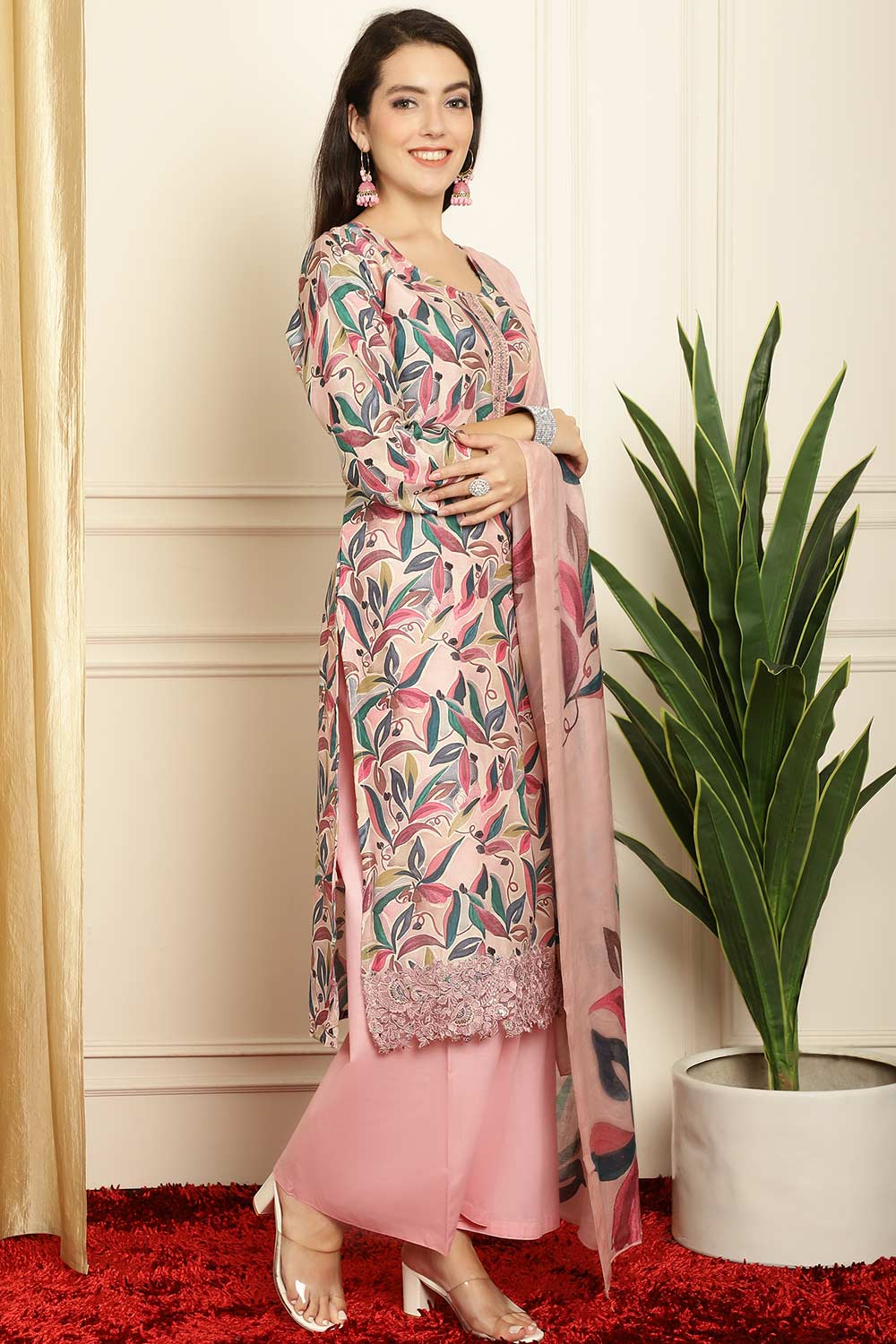 Pink Muslin Digital Printed Salwar Suit