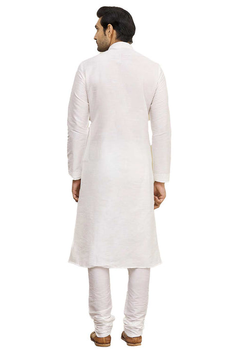 Men's White Cotton Embroidered Full Sleeve Kurta Churidar
