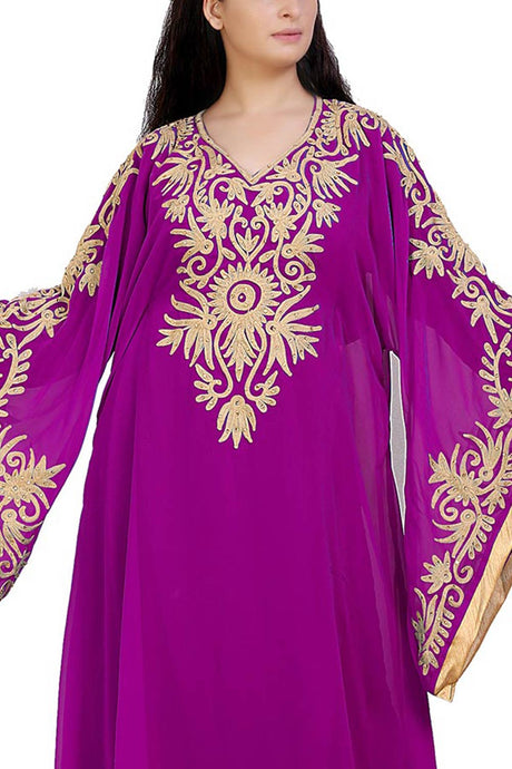 Buy Georgette Thread Embroidered Kaftan Gown in Purple Online - Back