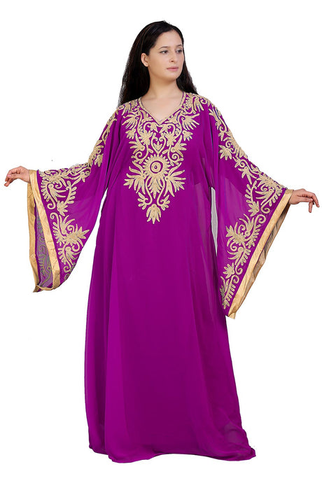 Buy Georgette Thread Embroidered Kaftan Gown in Purple Online
