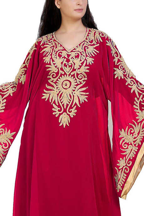 Buy Georgette Thread Embroidered Kaftan Gown in Maroon Online - Back