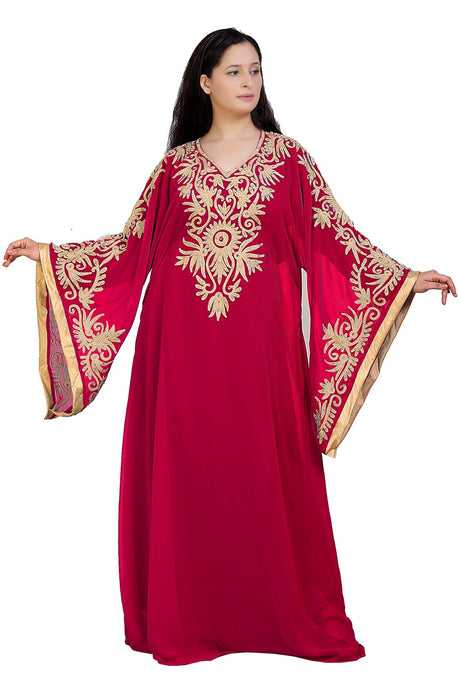 Buy Georgette Thread Embroidered Kaftan Gown in Maroon Online