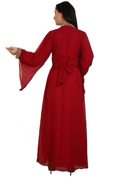 Buy Georgette Embellished Kaftan Gown in Maroon Online - Back