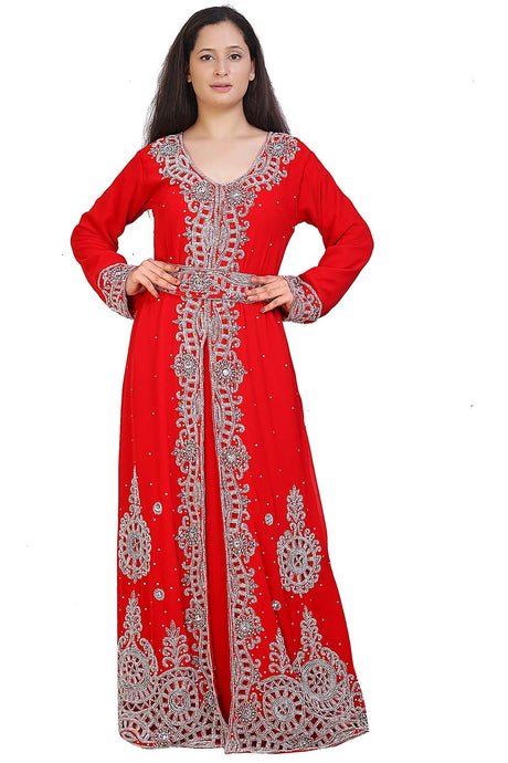 Buy Georgette Embellished Kaftan Gown in Red Online
