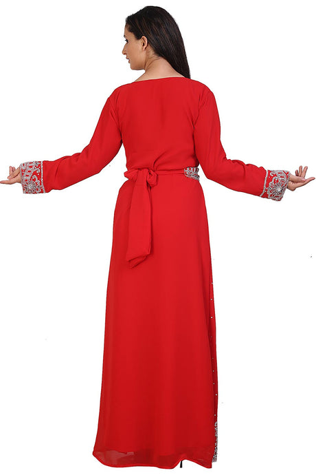 Buy Georgette Embellished Kaftan Gown in Red Online - Back