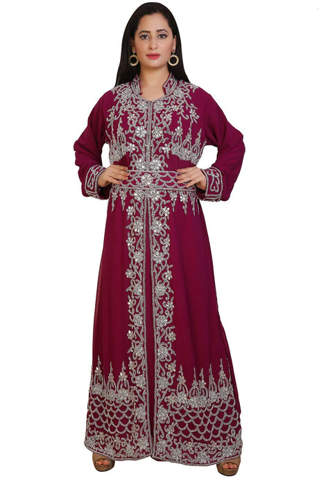 Buy Georgette Embellished Kaftan Gown in Wine Online