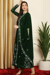 Green Georgette Embroidered Gown Style