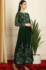 Green Georgette Embroidered Gown Style