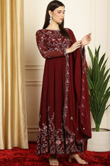 Maroon Georgette Embroidered Gown Style