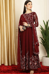 Maroon Georgette Embroidered Gown Style