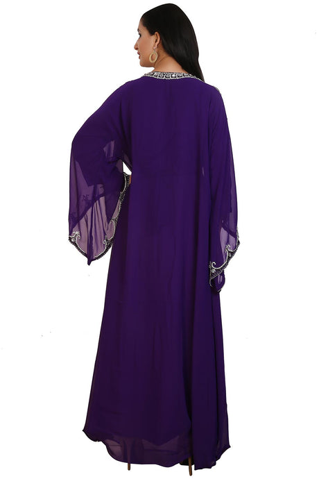 Buy Georgette Embellished Kaftan Gown in Purple Online - Back