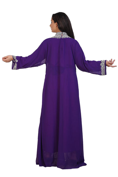 Buy Georgette Embellished Kaftan Gown in Purple Online - Back