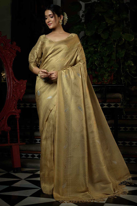 Beige Art Silk Woven Saree