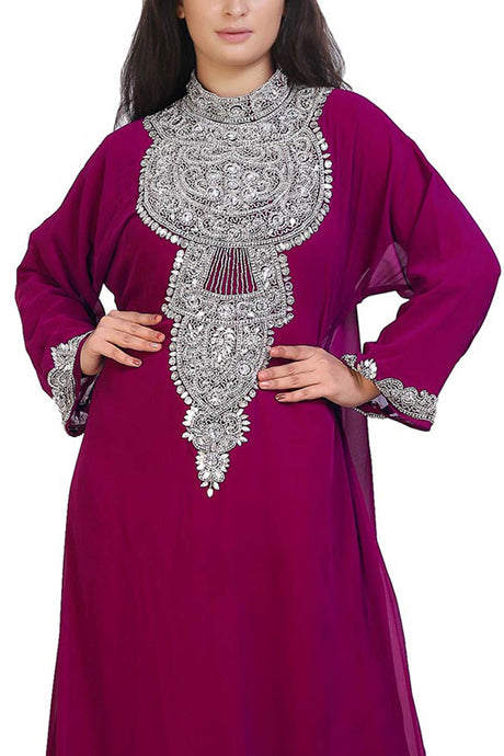 Buy Georgette Embellished Kaftan Gown in Wine Online - Back