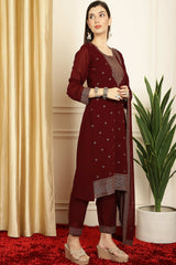 Maroon Georgette Embroidered Salwar Suit