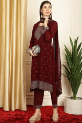 Maroon Georgette Embroidered Salwar Suit