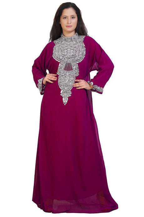 Buy Georgette Embellished Kaftan Gown in Wine Online