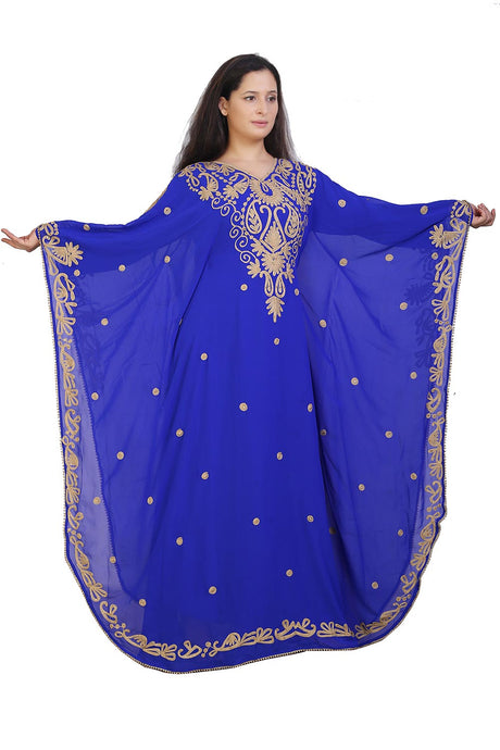 Buy Georgette Thread Embroidered Kaftan Gown in Royal Blue Online