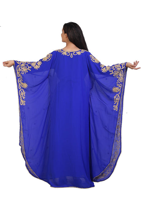 Buy Georgette Thread Embroidered Kaftan Gown in Royal Blue Online - Back