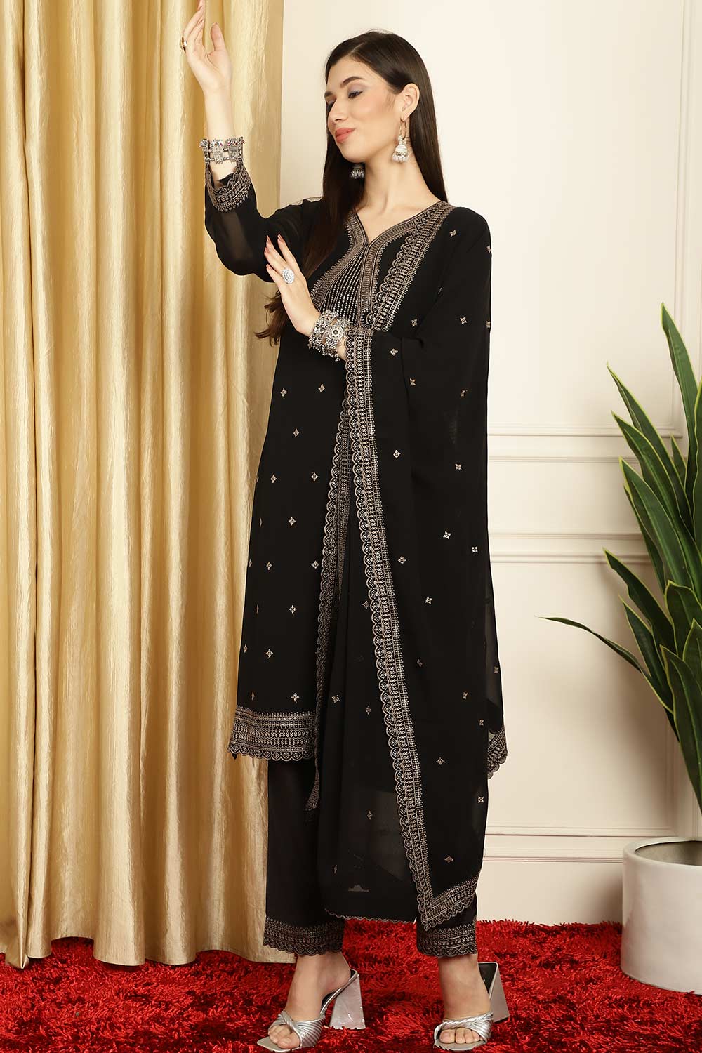 Black Georgette Embroidered Salwar Suit