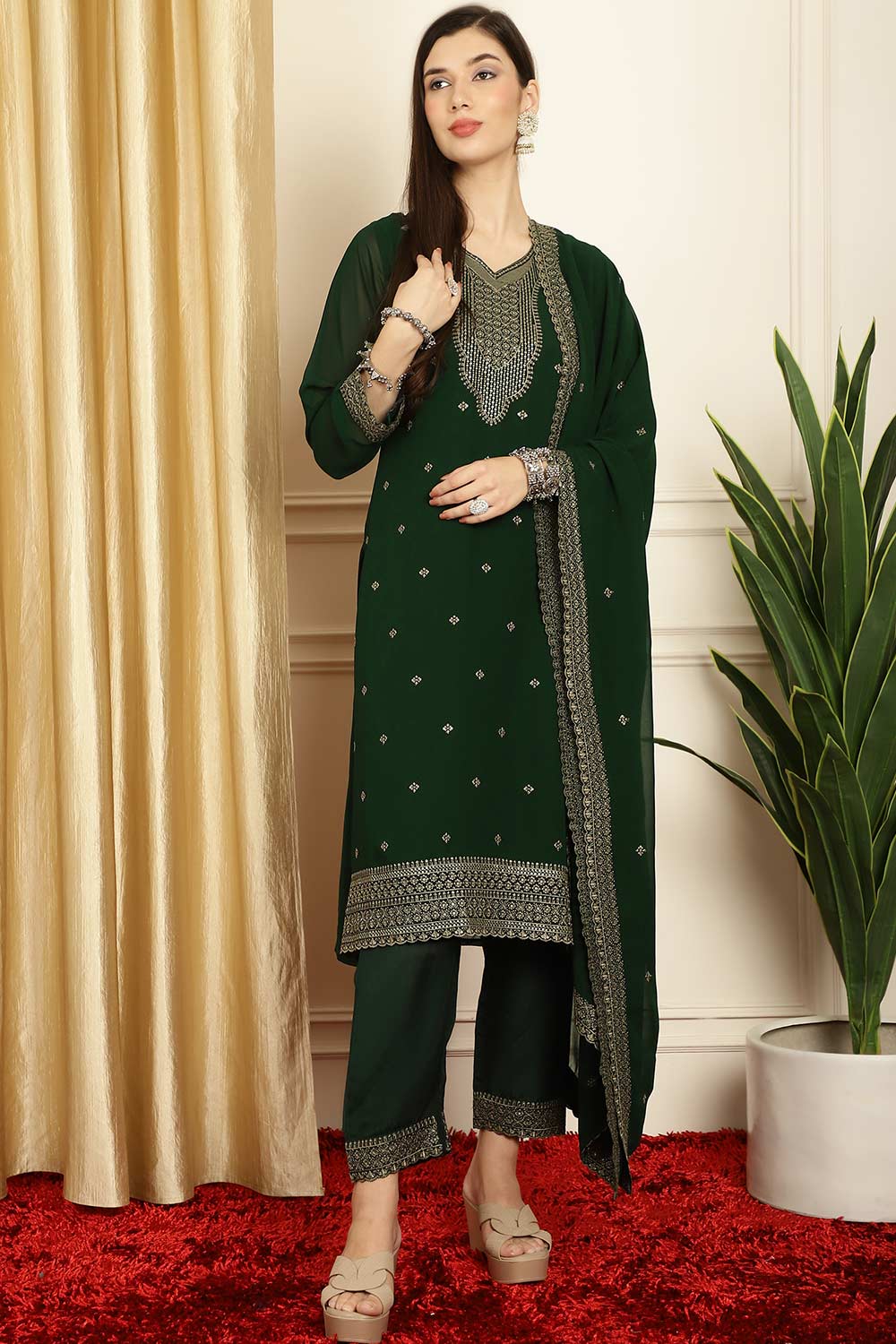 Green Georgette Embroidered Salwar Suit