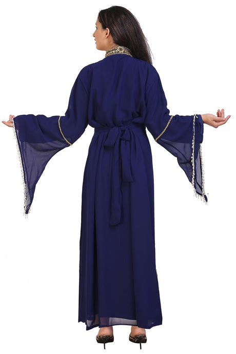 Buy Georgette Embellished Kaftan Gown in Navy Blue Online - Back