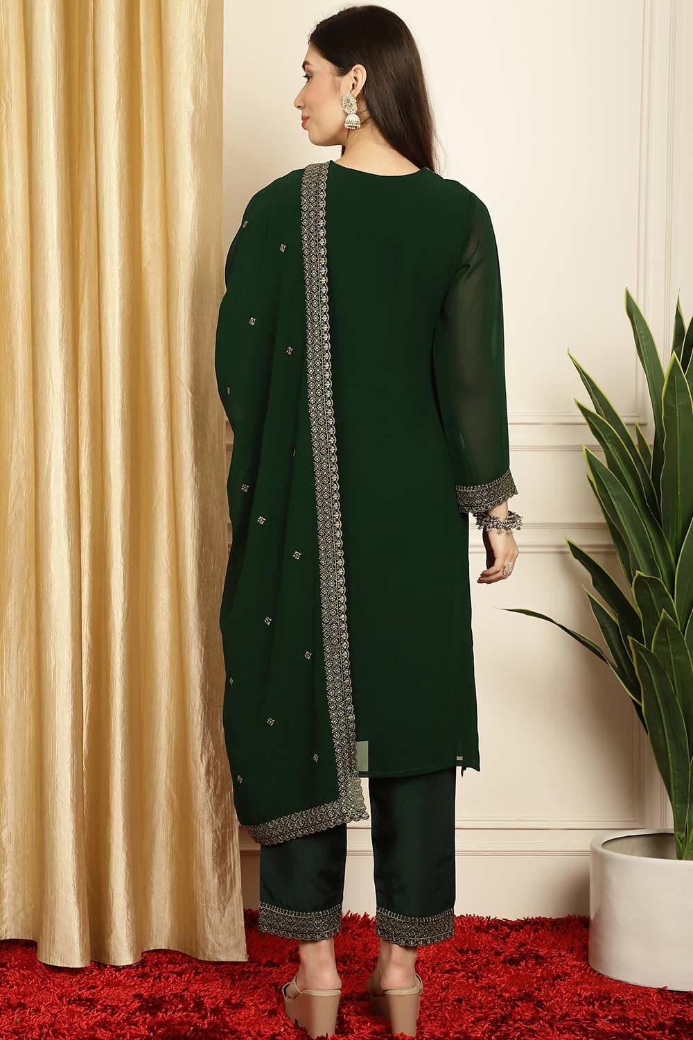 Green Georgette Embroidered Salwar Suit