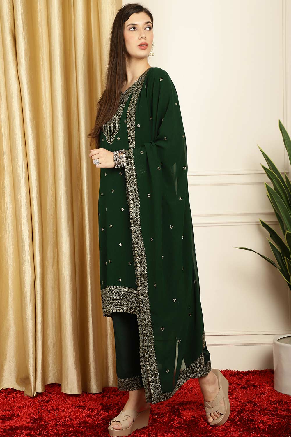 Green Georgette Embroidered Salwar Suit