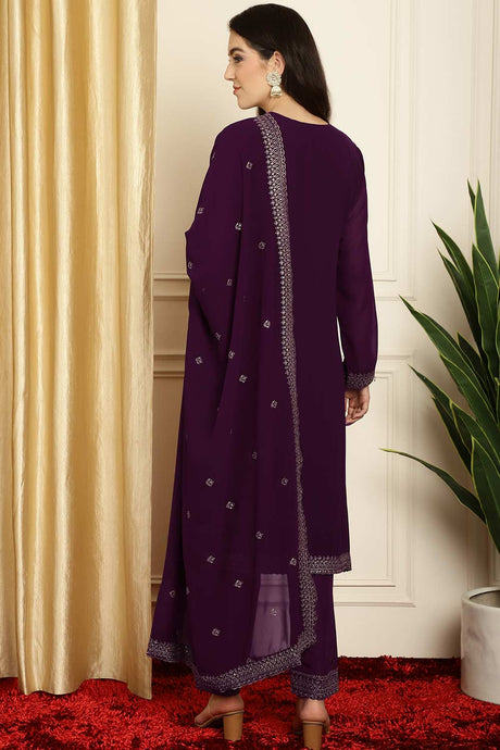 Burgundy Georgette Embroidered Salwar Suit