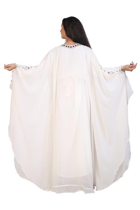 Buy Georgette Embellished Kaftan Gown in Cream Online - Back