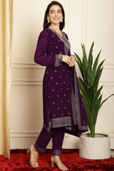 Burgundy Georgette Embroidered Salwar Suit