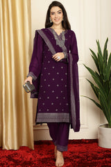 Burgundy Georgette Embroidered Salwar Suit