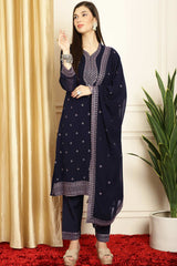 Navy Blue Georgette Embroidered Salwar Suit