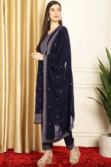 Navy Blue Georgette Embroidered Salwar Suit